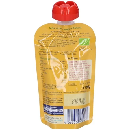Hipp fruit- en groentesmoothie – met appel, wortel, mango en banaan; biologisch en zonder toegevoegde suiker, 90 g
