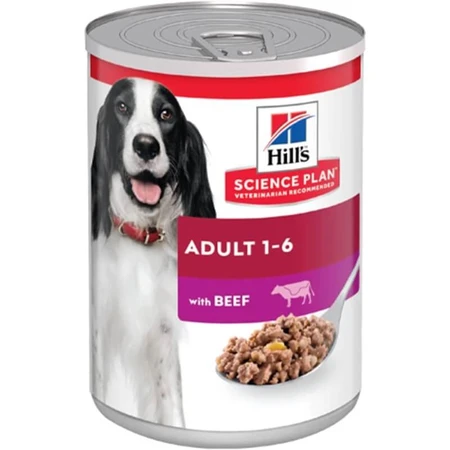 Hill’s Science Plan Adult cu carne de vită – hrană completă pentru câini adulți cu vârsta cuprinsă între 1 și 6 ani, 370 g