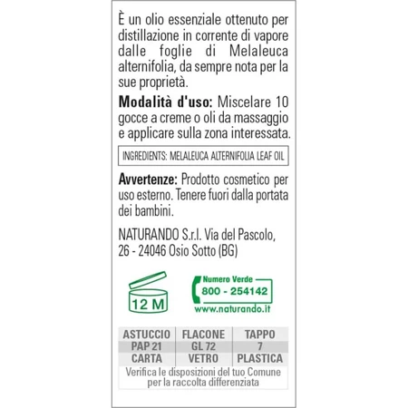 Naturando Tea Tree-olie 10 ml - Antibacteriële olie 10 ml