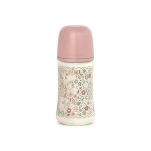 Suavinex Wonderland - Babyfles met siliconen speen met gemiddelde doorstroming - 270 ml, roze Liberty-print