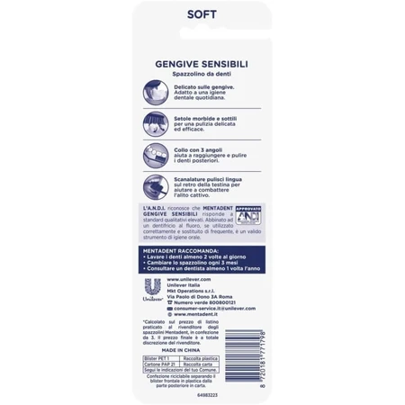 Brosses à dents Mentadent pour gencives sensibles : 3 achetées, 1 offerte ; poils souples et fins