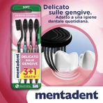 Brosses à dents Mentadent pour gencives sensibles : 3 achetées, 1 offerte ; poils souples et fins