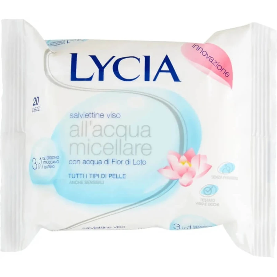 Lingettes démaquillantes micellaires Lycia pour le visage, 20 lingettes