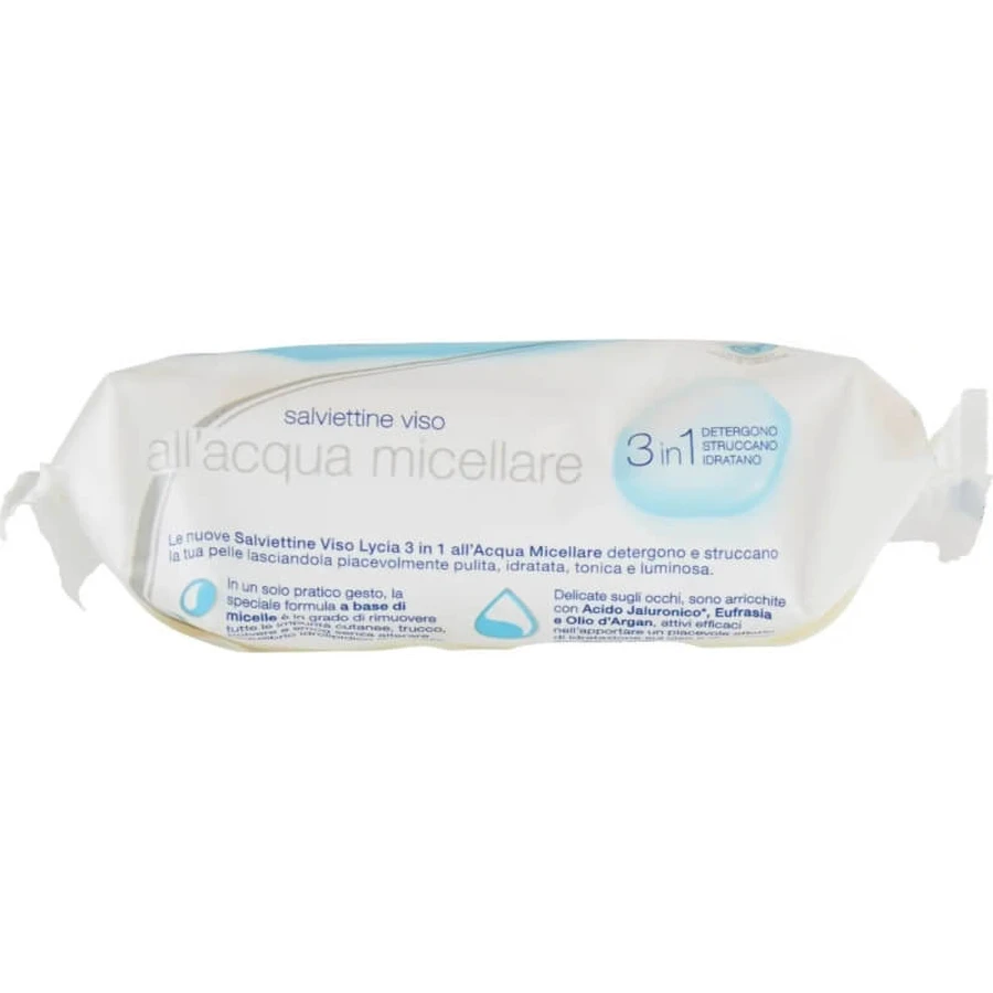Lingettes démaquillantes micellaires Lycia pour le visage, 20 lingettes