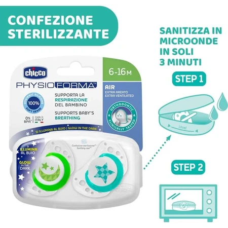 Chicco Physio Air Lumi 6–16 maanden – 2 siliconen fopspenen – diverse kleuren