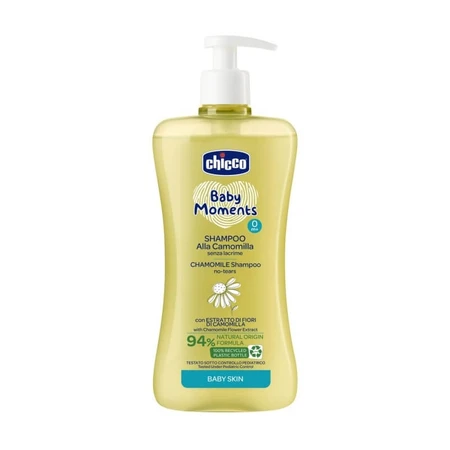 Chicco Baby Moments - Champú suave de manzanilla que no pica en los ojos, a partir de 0 meses, 500 ml