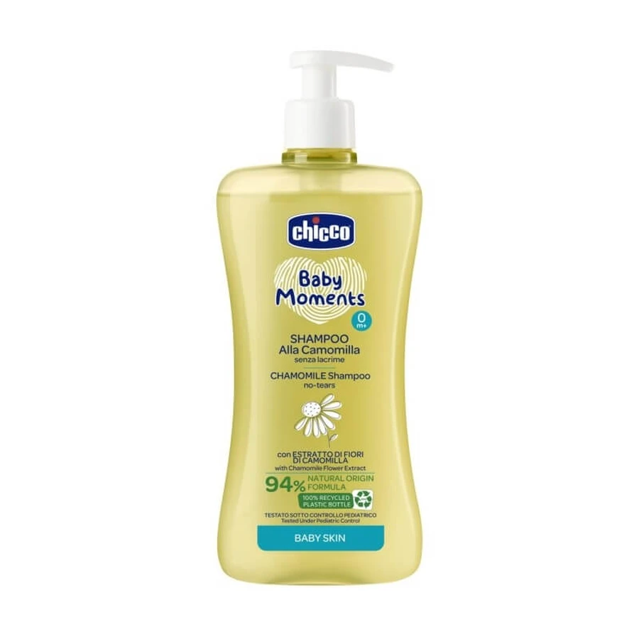 Chicco Baby Moments - Champú suave de manzanilla que no pica en los ojos, a partir de 0 meses, 500 ml