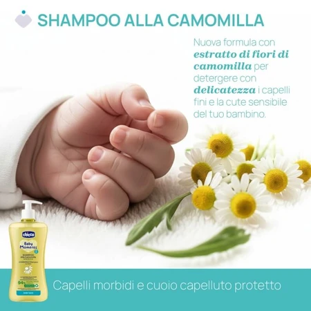 Chicco Baby Moments - Champú suave de manzanilla que no pica en los ojos, a partir de 0 meses, 500 ml