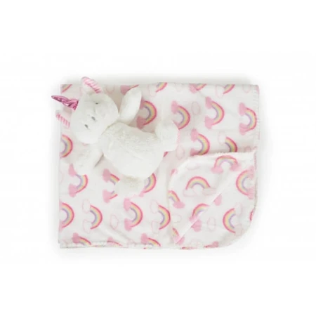 Cangaroo-Geschenkset für Neugeborene – Weiche Fleece-Decke und Regenbogen-Einhorn-Plüschtier