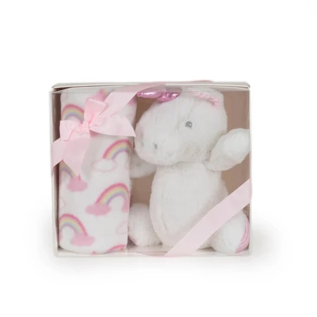 Cangaroo-Geschenkset für Neugeborene – Weiche Fleece-Decke und Regenbogen-Einhorn-Plüschtier
