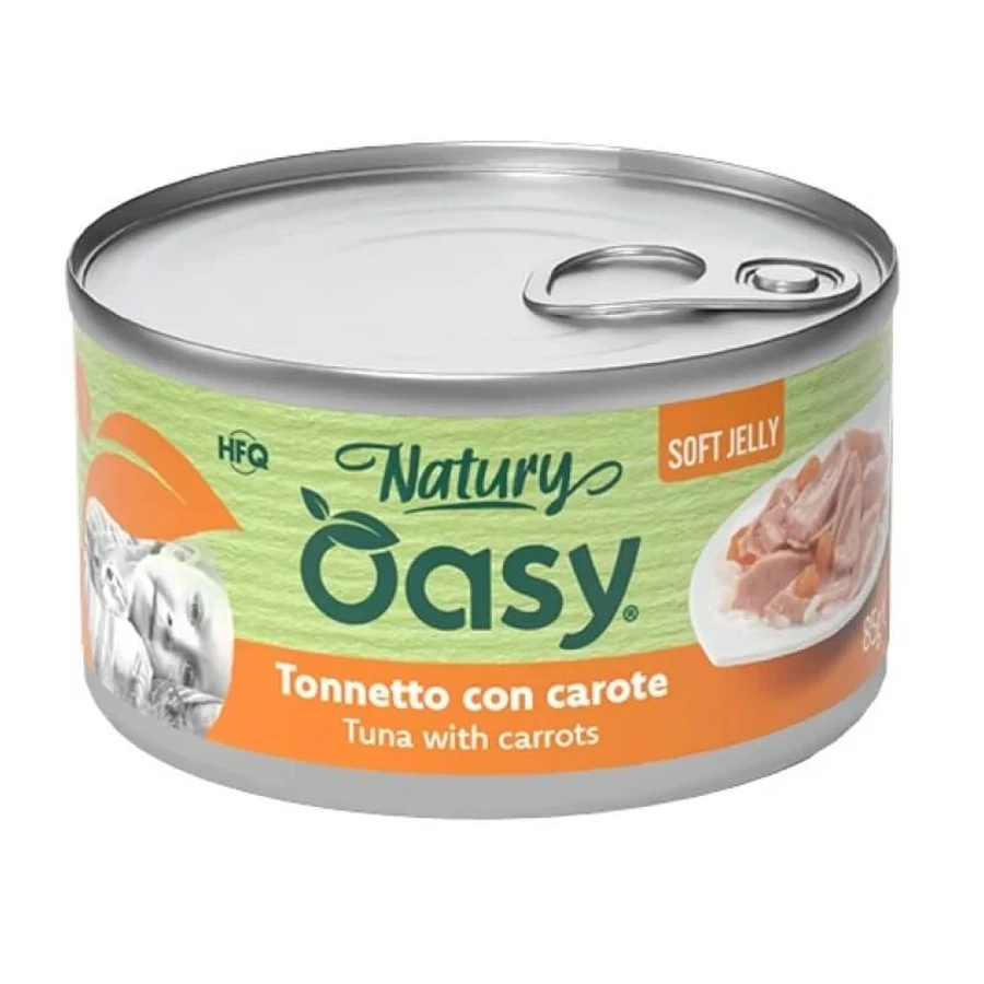 Oasy Wet cat natury soft jelly ton cu morcovi – hrană complementară pentru pisici adulte, 85 g