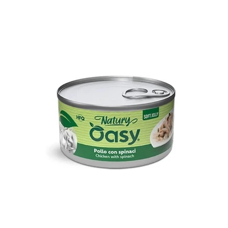 Oasy Wet cat natury soft jelly pui cu spanac – hrană complementară pentru pisici adulte, 85 g