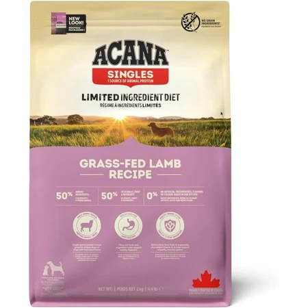 Acana Singles Receta de cordero alimentado con pasto - Alimento completo para perros de todas las edades con sensibilidades alimentarias, 2 kg