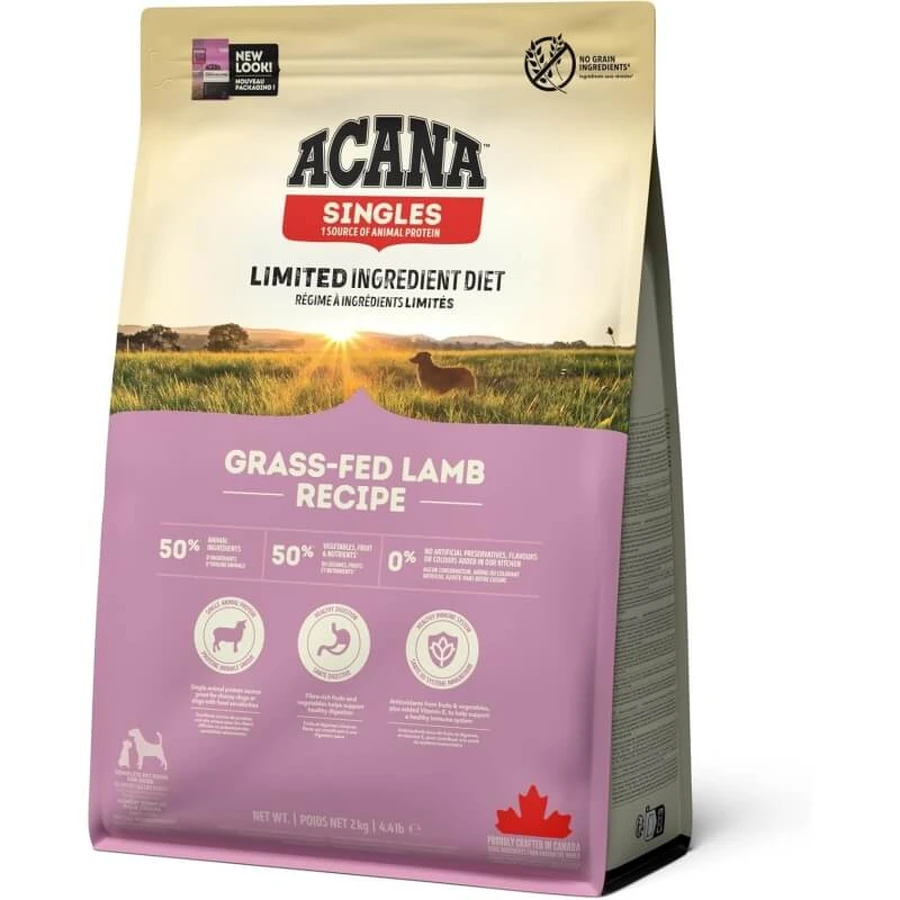 Acana Singles Receta de cordero alimentado con pasto - Alimento completo para perros de todas las edades con sensibilidades alimentarias, 2 kg