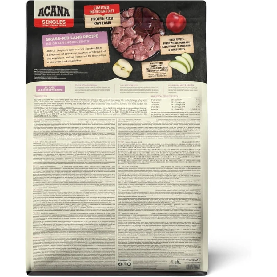 Acana Singles Receta de cordero alimentado con pasto - Alimento completo para perros de todas las edades con sensibilidades alimentarias, 2 kg