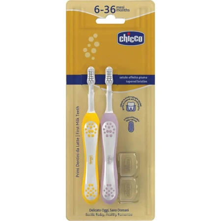 Chicco Double Toothbrush for First Teeth, 6–36 Months - Pink - Yellow