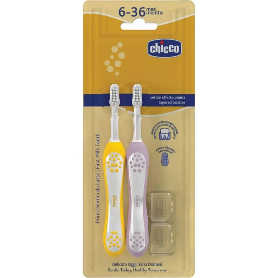 Chicco Double Toothbrush for First Teeth, 6–36 Months - Pink - Yellow