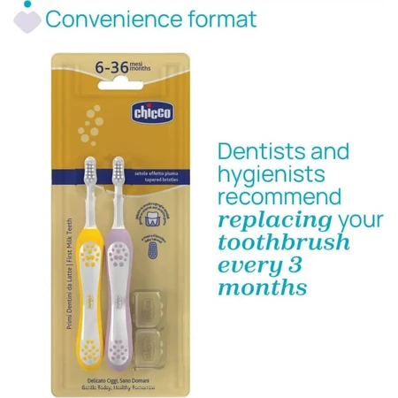 Chicco Double Toothbrush for First Teeth, 6–36 Months - Pink - Yellow