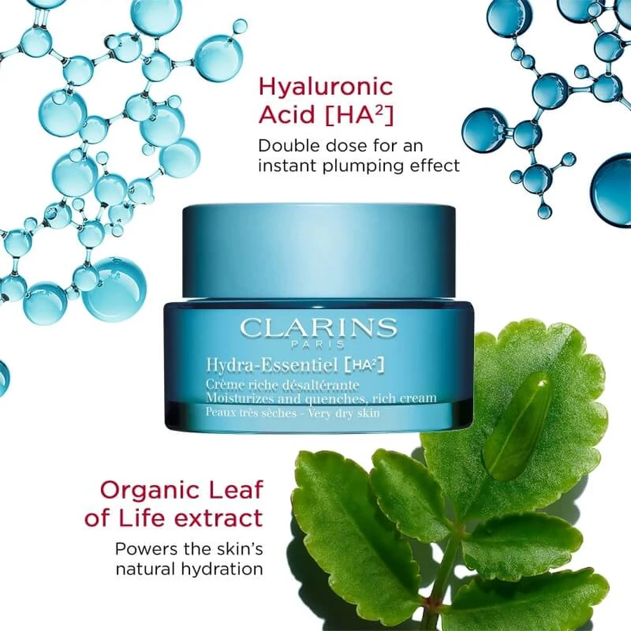 Clarins Hydra-Essentiel HA2 - Rijke vochtinbrengende crème voor de droge huid, 50 ml