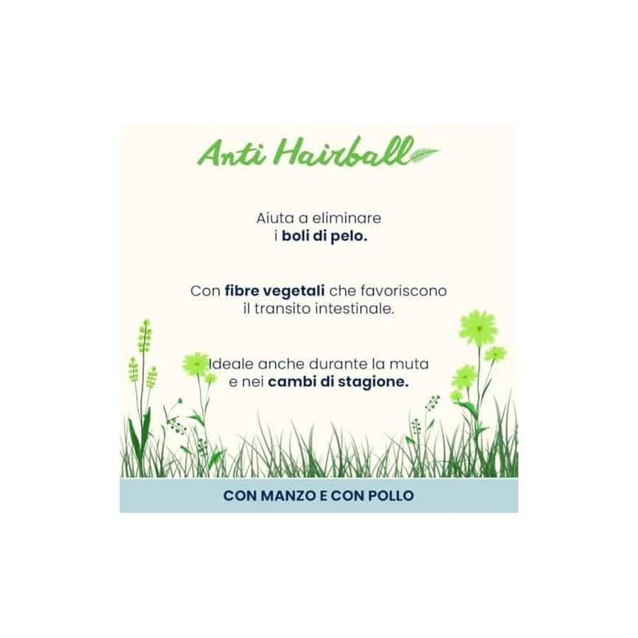 Almo Nature Anti-Haarballen Rind und Huhn – Alleinfuttermittel für ausgewachsene Katzen, 6 x 70 g