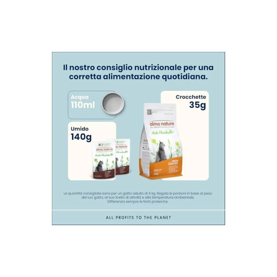 Almo Nature Anti-Haarballen Rind und Huhn – Alleinfuttermittel für ausgewachsene Katzen, 6 x 70 g
