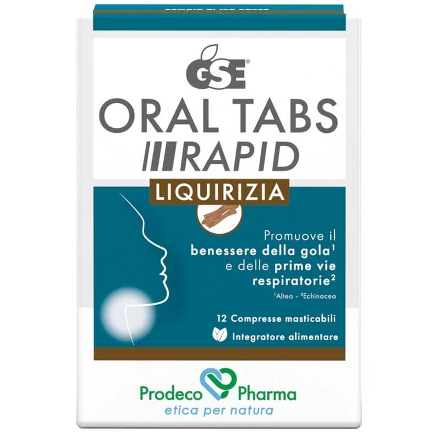 GSE Oral Tabs Rapid, Licorice Flavor, 12 tablets - a supplement for the throat and respiratory tract