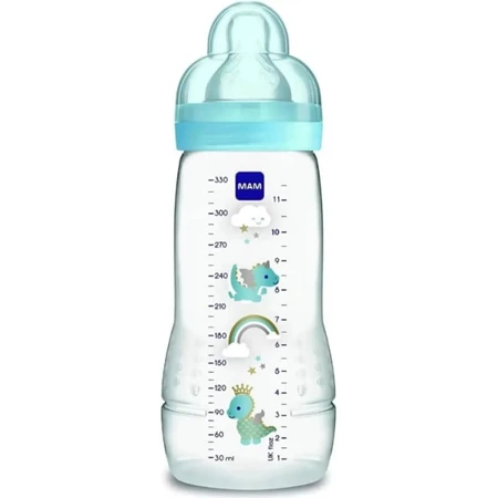 Biberón Mam Easy Active: biberón de 330 ml con tetina de silicona, con diseños variados para niños