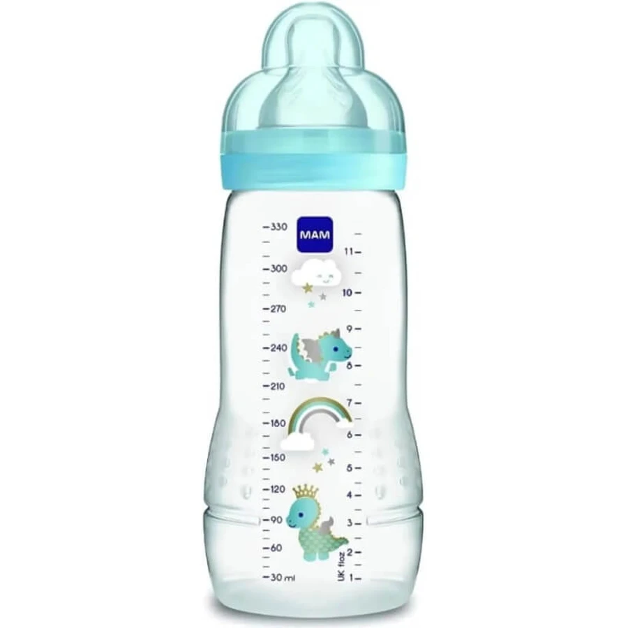 Biberón Mam Easy Active: biberón de 330 ml con tetina de silicona, con diseños variados para niños