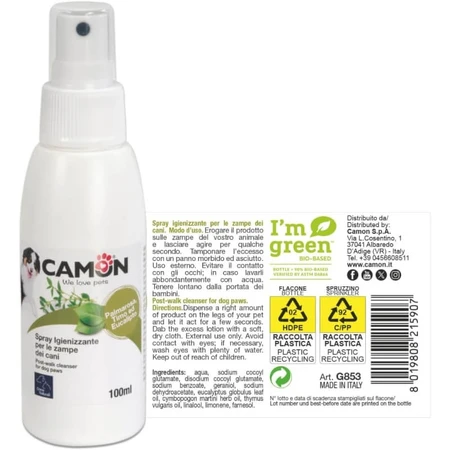Camon Desinfektionsspray – Natürliche Lösung für die Pfotenhygiene von Hunden, 100 ml
