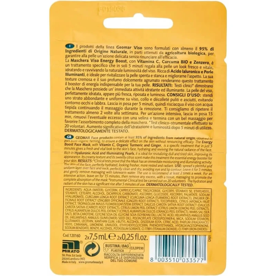 Geomar Energy Boost - Verhelderend en verkwikkend gezichtsmasker, 2 doseringen