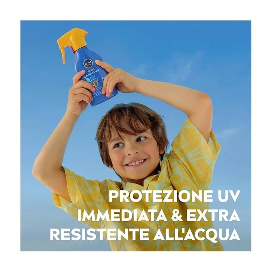 Nivea Sunscreen SPF 50+ Sun Kids Protech &amp; Care 5-in-1 Sun Spray for Kids, 250 ml