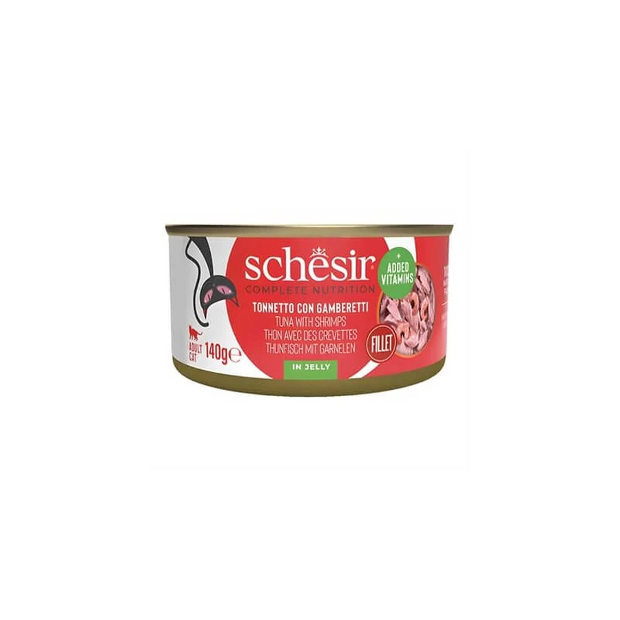 Schesir Complete Nutrition : filets de thon en gelée aux crevettes - Aliment complet pour chat, 140 g