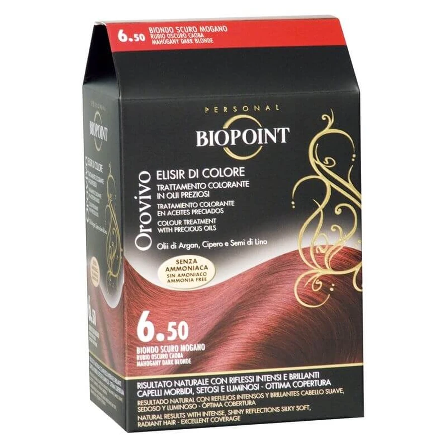 Biopoint Orovivo Color Elixir – trwała farba do włosów na bazie olejków, bez amoniaku, odcień 6.5 – ciemny mahoniowy blond: ceny i cechy