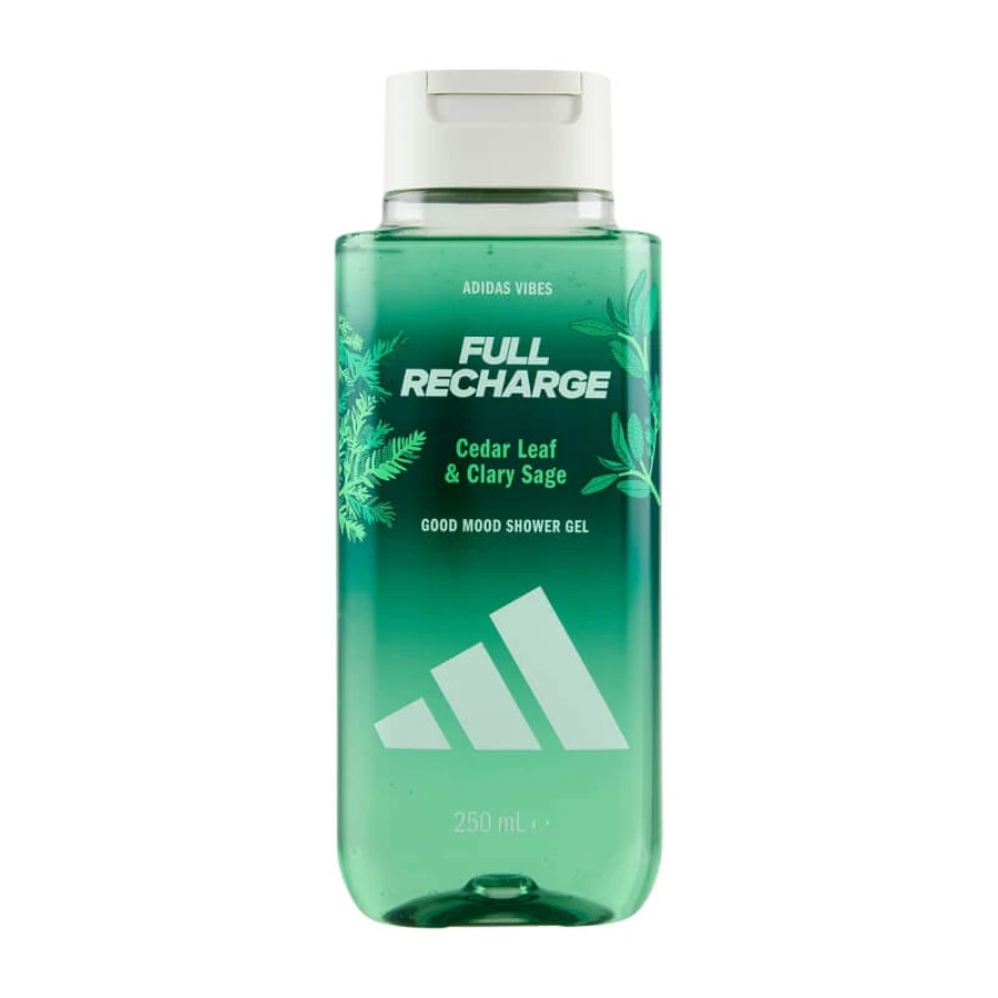 Adidas Full Recharge - Gel de ducha regenerador con hoja de cedro y salvia, 250 ml