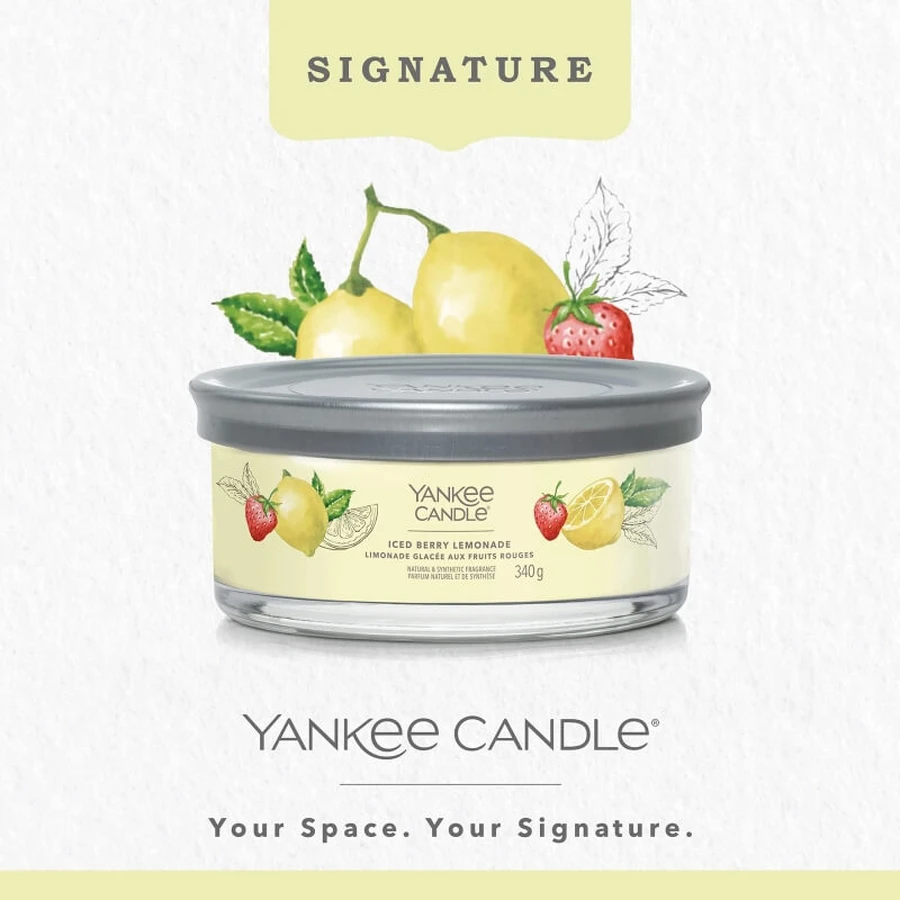 Yankee Candle Iced Berry Lemonade - Signature-kaars in beker met 5 lonten, 340 g