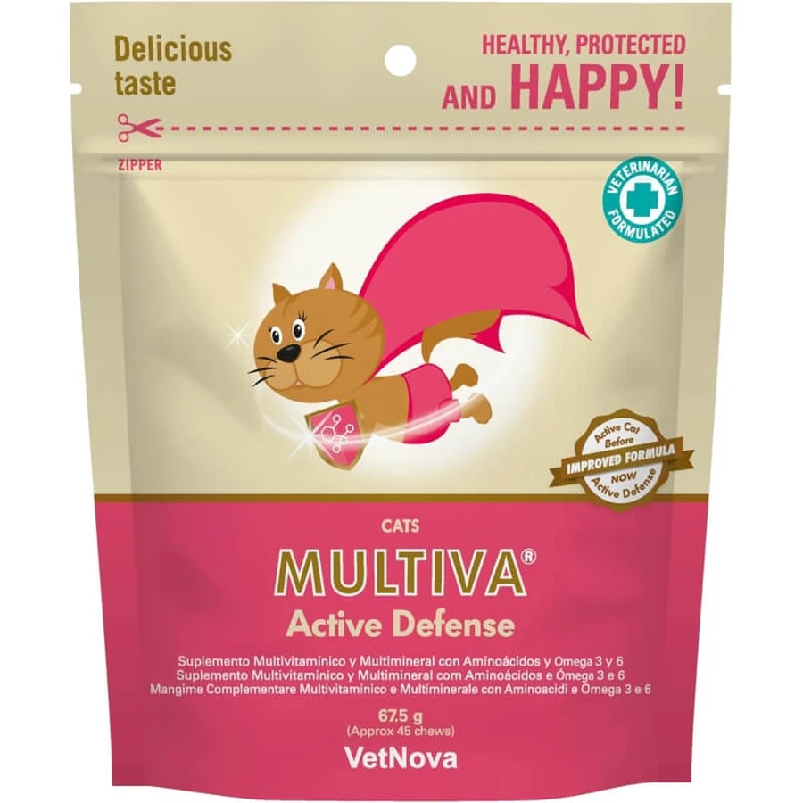 Vetnova Cats Multiva Active Defense - Complément alimentaire pour chats, 45 comprimés à croquer