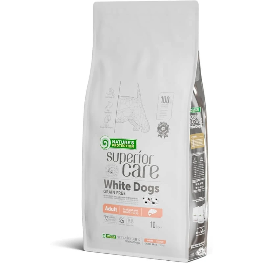 Nature’s Protection Superior Care pentru câini albi adulți, cu aromă de somon – hrană uscată completă pentru câini adulți de talie mică, 10 kg