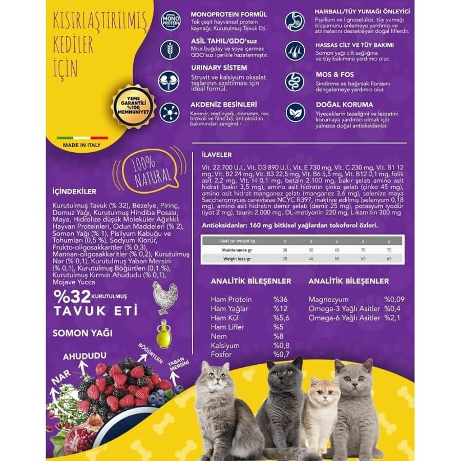 Exclusion Mediterraneo Noble Graincat Pui – hrană umedă completă pentru pisici sterilizate, 300 g