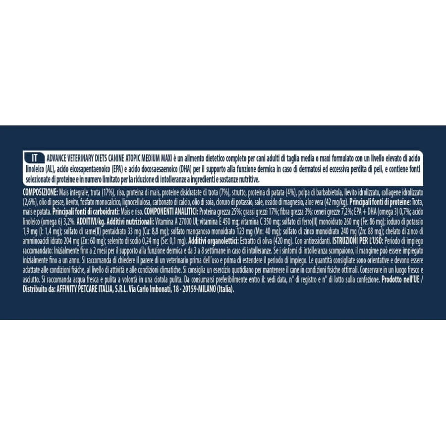 Advance Veterinary Diets Atopic Medium/Maxi Trota – Alleinfuttermittel für mittelgroße und große Hunde, 12 kg