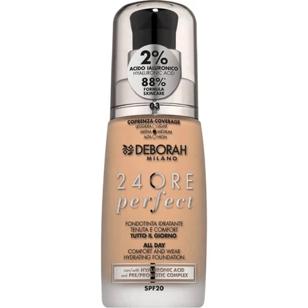 Deborah 24-Hour Perfect LSF 20 – Flüssig-Foundation – Nr. 03 Caramel Beige