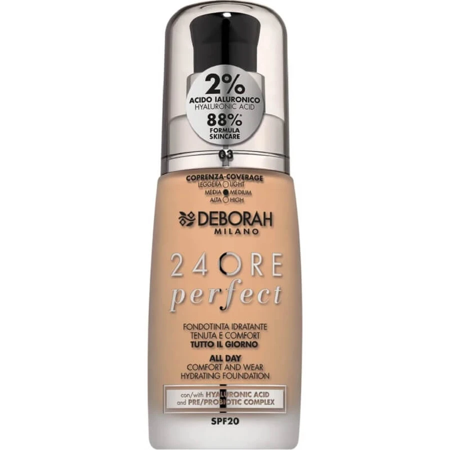 Deborah 24-Hour Perfect LSF 20 – Flüssig-Foundation – Nr. 03 Caramel Beige