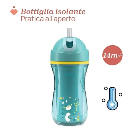 Vaso Chicco Sport - Vaso térmico, a partir de los 14 meses, azul claro, 266 ml