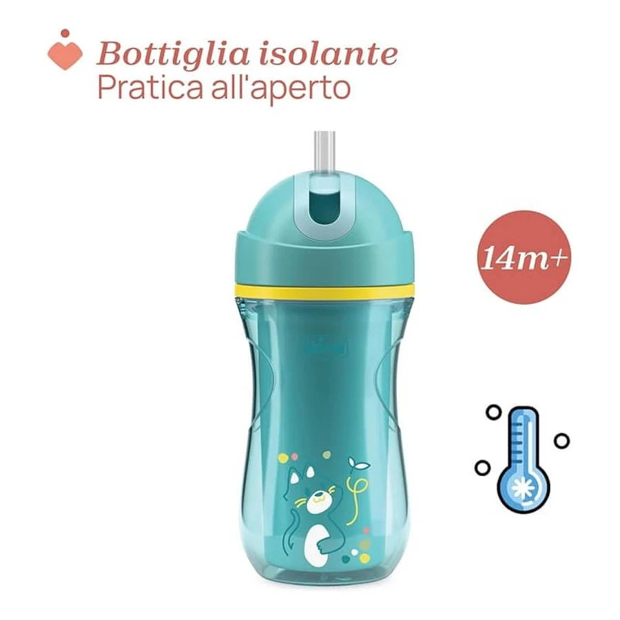 Vaso Chicco Sport - Vaso térmico, a partir de los 14 meses, azul claro, 266 ml