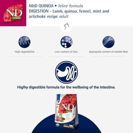 Farmina N&amp;d Quinoa Digestion Lamb, Quinoa, Fennel, and Mint - Dietary Food for Cats with Sensitive Digestion, 5 kg