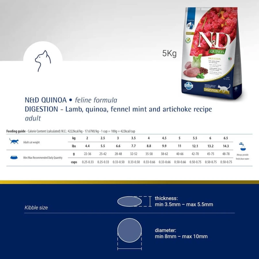 Farmina N&amp;d Quinoa Digestion Lamb, Quinoa, Fennel, and Mint - Dietary Food for Cats with Sensitive Digestion, 5 kg
