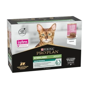 Purina Pro Plan para gatos adultos esterilizados con atún y salmón - Alimento húmedo completo para gatos esterilizados, 12 x 85 g