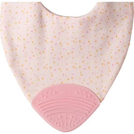 Chicco Gummy-slabbetje - Roze slabbetje met stippen en bijtring