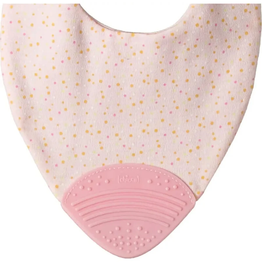 Chicco Gummy-slabbetje - Roze slabbetje met stippen en bijtring