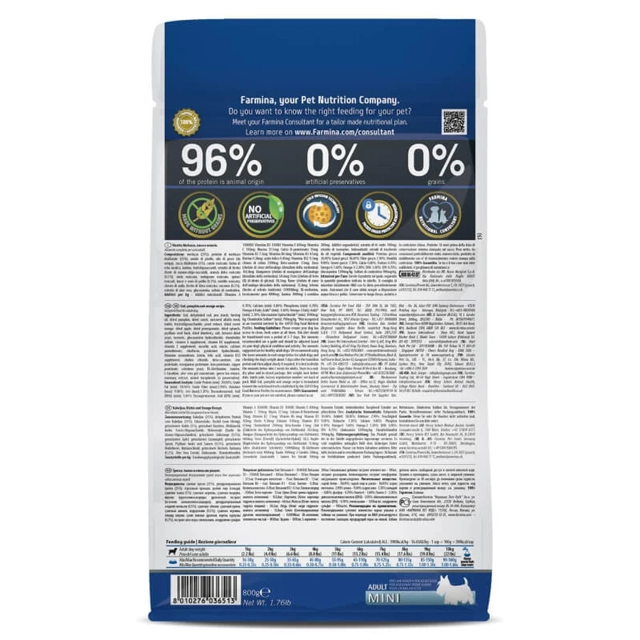 Farmina N&amp;d Ocean Adult Mini Kabeljauw, Pompoen en Sinaasappel - Compleet voer voor kleine volwassen honden, 800 g