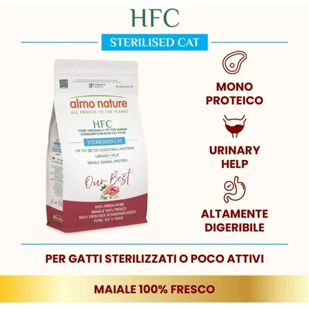 Almo Nature HFC « Our Best » au porc stérilisé - Aliment complet pour chats adultes stérilisés, 1,2 kg